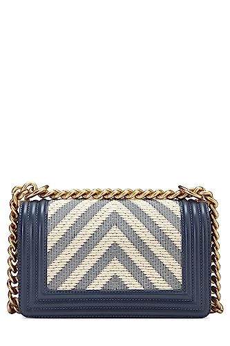 Chanel, Pre-Loved Blue Woven Chevron Boy Bag Small, Blue