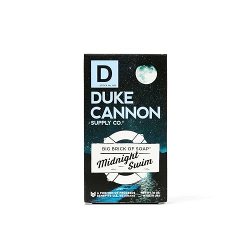 Duke Cannon Big Brick of Soap Midnight Swim - Parfum aquatique rafraîchissant avec des notes de tête vertes, barre de savon pour hommes de 10 oz (paquet de 3)