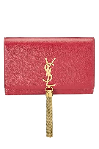 Yves Saint Laurent, portefeuille à pampilles Kate rouge granuleux sur chaîne d'occasion (WOC), rouge