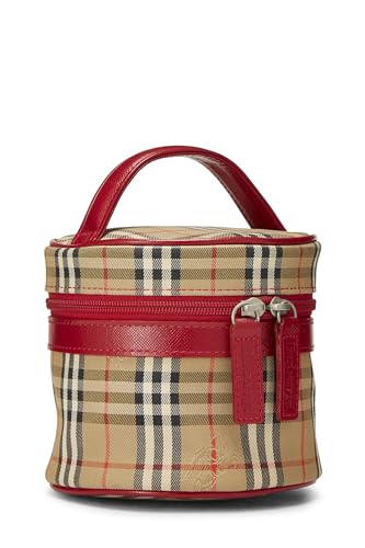 Burberry, Mini trousse de toilette ronde Haymarket en toile rouge d'occasion, rouge