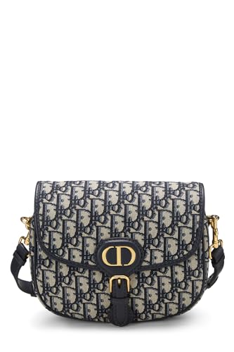 Dior, Bobby Flap Medium en jacquard oblique bleu marine d'occasion, bleu marine