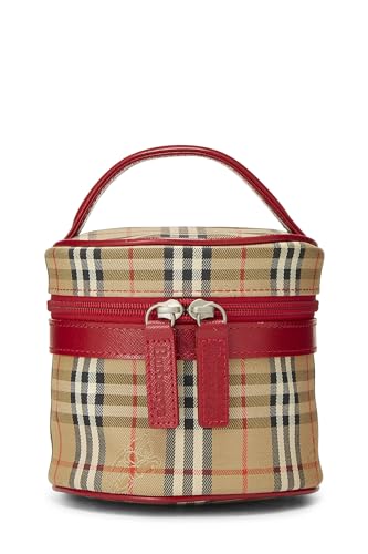 Burberry, Mini trousse de toilette ronde Haymarket en toile rouge d'occasion, rouge