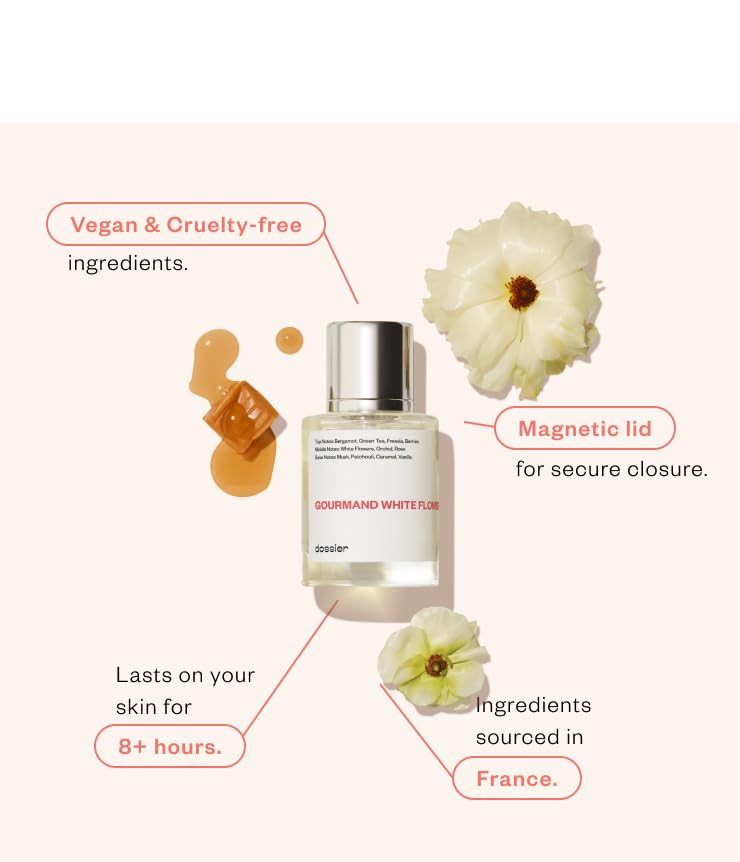 Dossier - Gourmand White Flowers - Eau de Parfum - Inspired by Viktor&Rolf's Flowerbomb - Perfume Luxury - Pure Infused - Paraben Free - Vegan - For Women Men Unisex - Fragrance 1,70z (Spray 50ml)