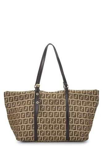 Fendi, Bolso tote pequeño de lona color beige con calabacín Pre-Loved, Marrón