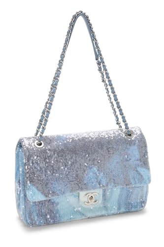 Chanel, Pre-Loved Blue Sequin Waterfall Flap Bag Maxi, Blue