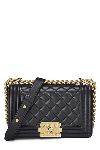 Chanel, petit sac Boy en cuir d'agneau matelassé noir d'occasion, noir