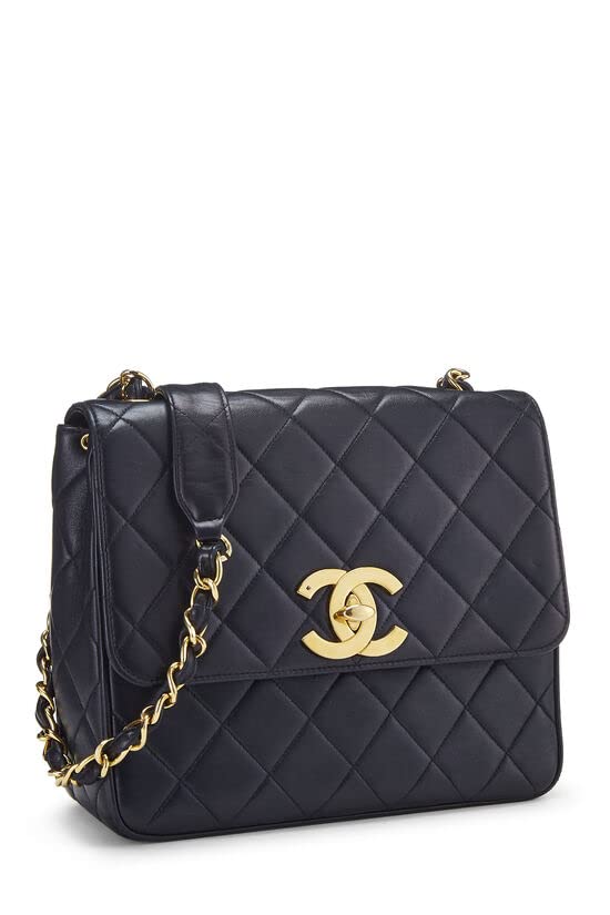 CHANEL, Pre-Loved Navy Quilted Lambskin Square Flap Medium, Navy