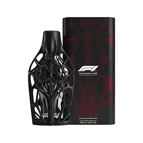 Parfum de la collection Formula 1 OVERTAKE 320 Engineered pour homme, une eau de Cologne pour homme EDP ambrée épicée, produit officiel F1 sous licence, design de bouteille unique avec exosquelette 3D, cadeau de course, 2,5 fl oz