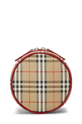 Burberry, Mini trousse de toilette ronde Haymarket en toile rouge d'occasion, rouge