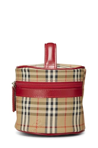 Burberry, Mini trousse de toilette ronde Haymarket en toile rouge d'occasion, rouge