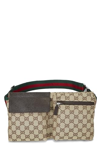 Gucci, Pre-Loved Original GG Canvas Double Pocket Waist Pouch, Brown