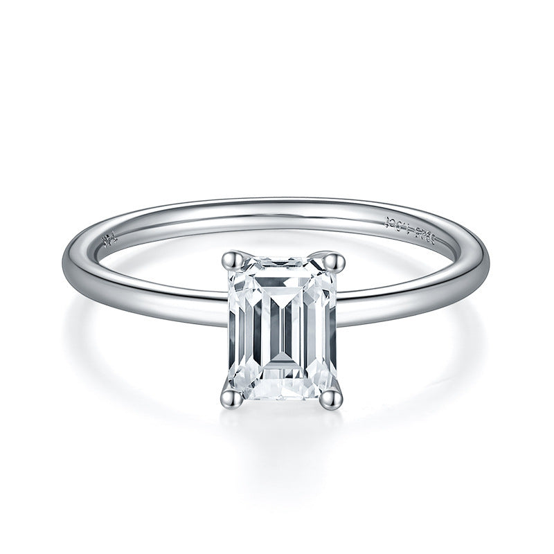 Moissanite Ring Rectangular Shaped Women S925 Silver Platinum Plated