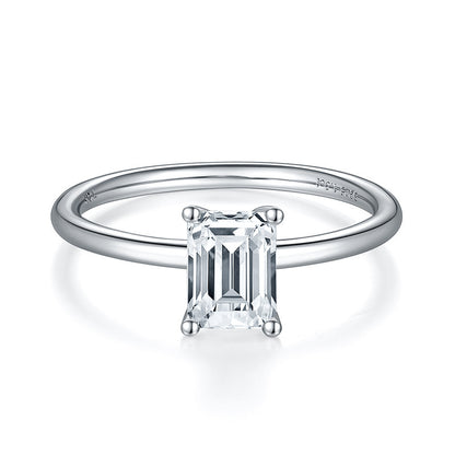 Moissanite Ring Rectangular Shaped Women S925 Silver Platinum Plated