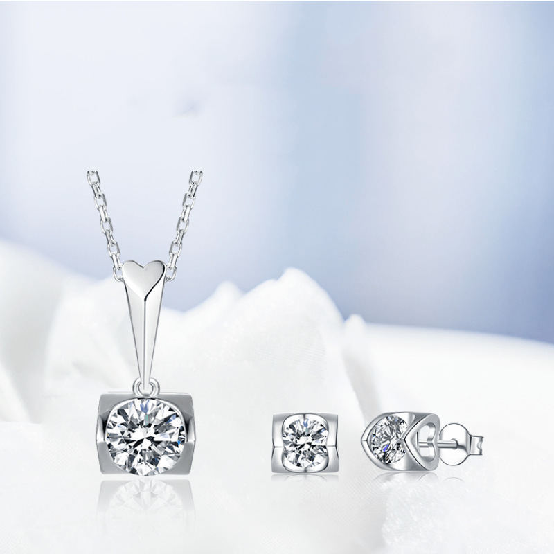 Fashion Stud Necklace S925 Sterling Silver Jewelry Set