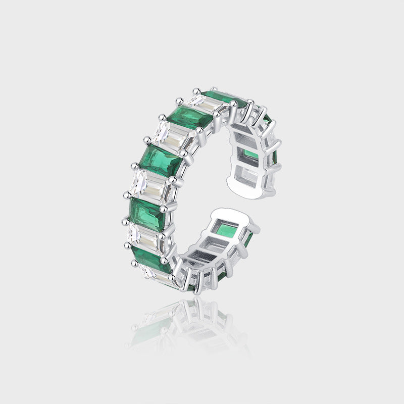 Fashion Personality Niche Design Square Diamond Emerald Ring Female