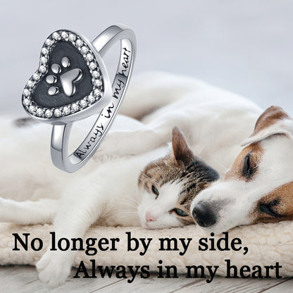 Sterling Silver Heart Urn for Ashes Dog Cat Paw Keepsake Cremation Ring Jewelry