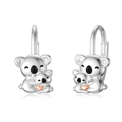 Pendientes de koala para niñas y mujeres, bonitos pendientes de botón con forma de koala para madre e hija, joyería colgante de plata de ley