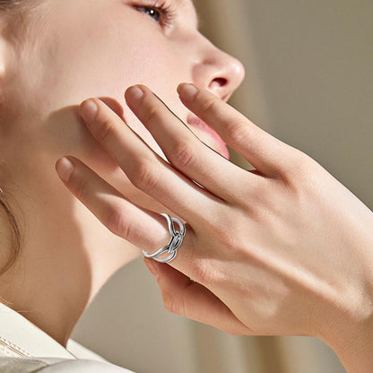 Anillo de apertura oxidado empalmado de plata esterlina para hombre y mujer