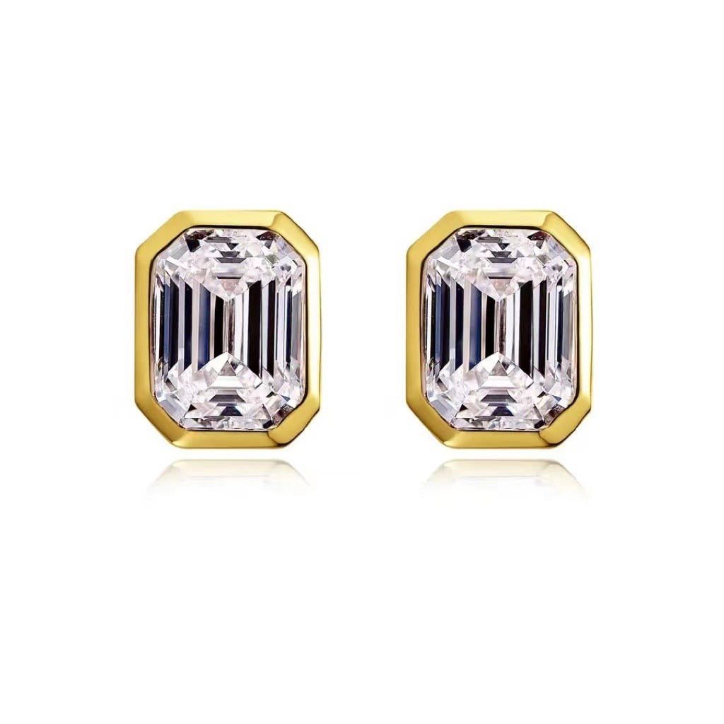 Simple Retro Daily Matching 1 Karat Rectangular Pagoda Rose Gold Color Retaining Ear Studs