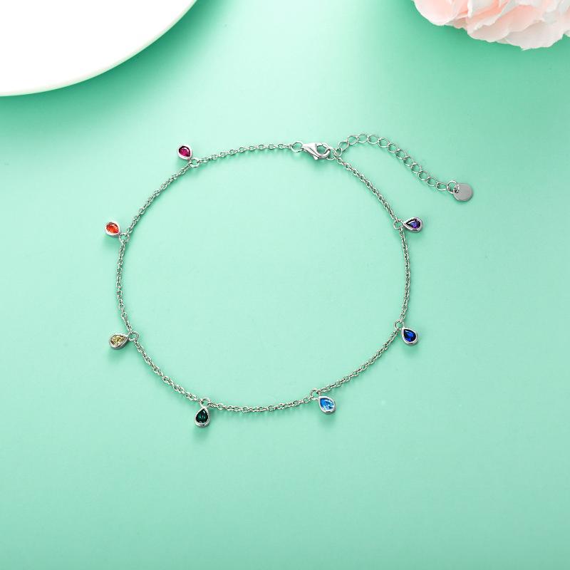 Tobilleras para mujer, de plata de ley, multicolor, ovaladas, con diseño de arcoíris, pulseras, joyería de moda, regalos para mujeres, adolescentes, niñas, cumpleaños de amigas