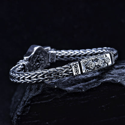 Bracelet en argent sterling S925 tissé à la main avec motif de lion dominateur de style ethnique