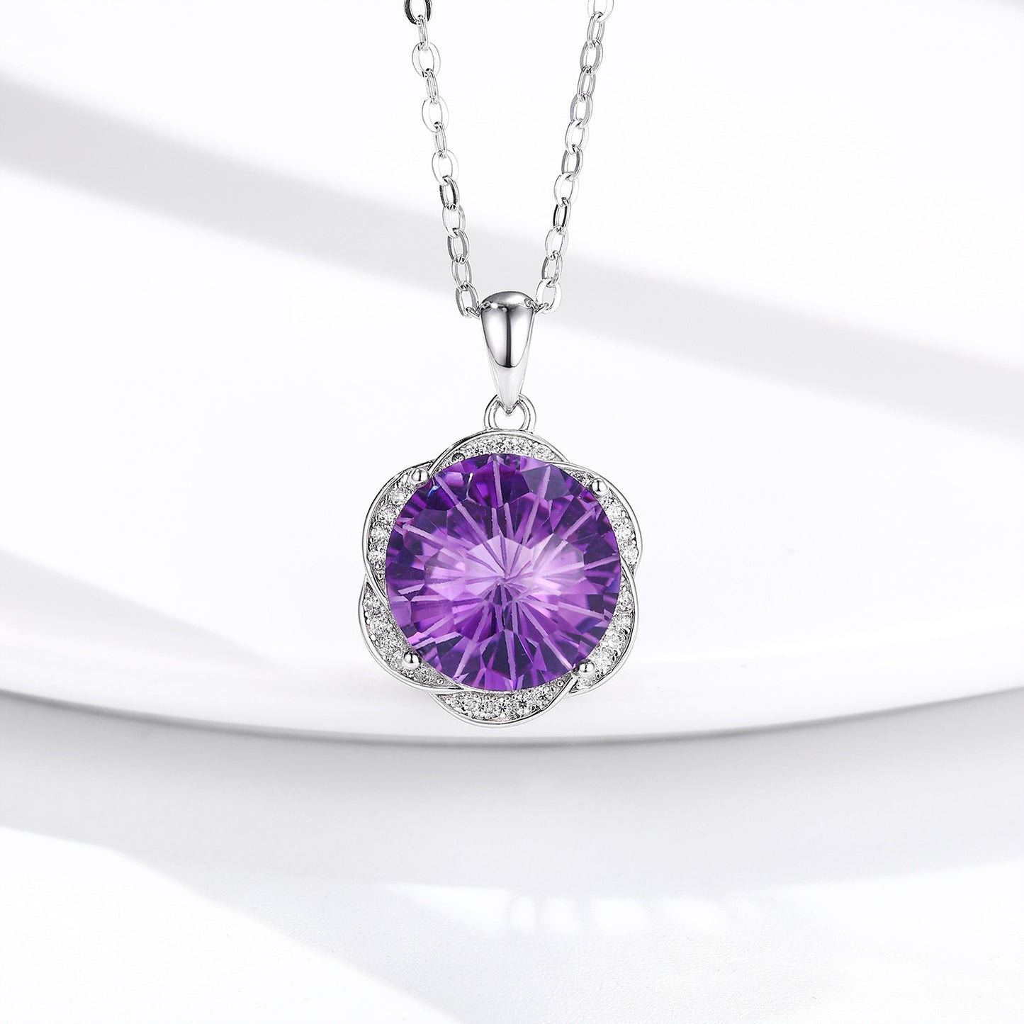 S925 Silver Set Natural Amethyst Necklace European And American Luxury Flower Design Pendant