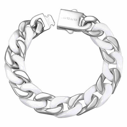 Spliced White Ceramic Cuban Link Chain Bracelet