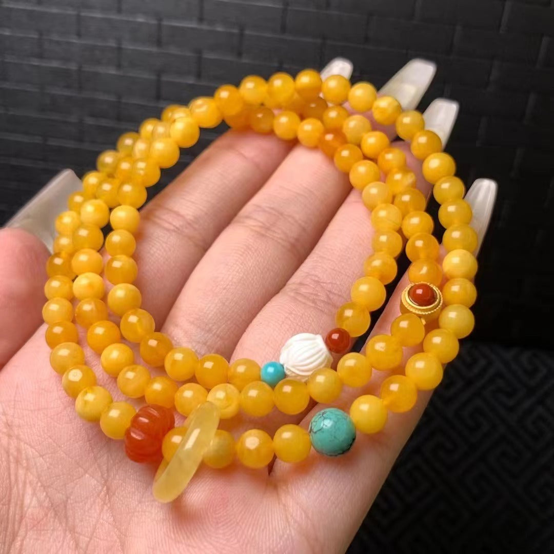 Natural Beeswax Old Honey Flower Wax Multi-Circle Bracelet