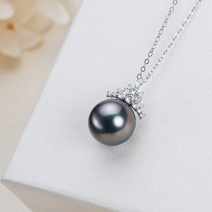 Collier en argent S925 avec pendentif en or 18 carats et perle noire pour femme