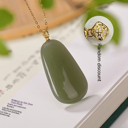 18K Gold Inlaid Natural Hetian Jade Gray Jade Pendant