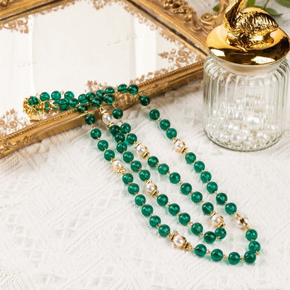 Collier de perles baroques électroplaquées en or véritable avec glaçure colorée bleu lac vert