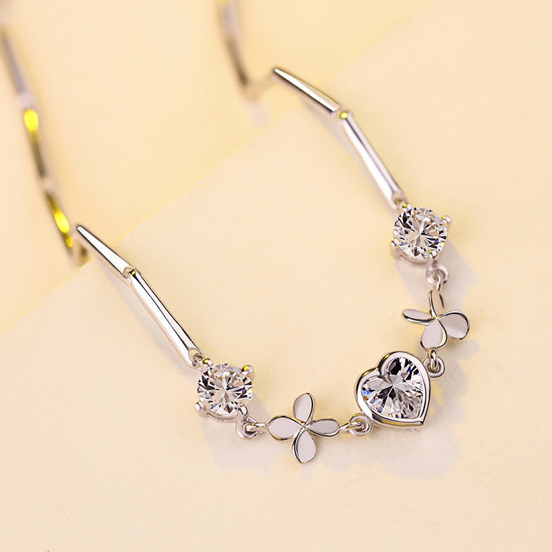 Pulsera de plata de ley S925 con diseño de San Valentín y festival Qixi, joyería de moda, pulsera de plata, nuevo trébol en forma de corazón