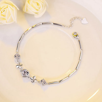 Pulsera de plata de ley S925 con diseño de San Valentín y festival Qixi, joyería de moda, pulsera de plata, nuevo trébol en forma de corazón