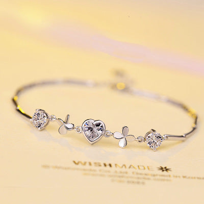 Pulsera de plata de ley S925 con diseño de San Valentín y festival Qixi, joyería de moda, pulsera de plata, nuevo trébol en forma de corazón