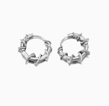 S925 Sterling Silver Thorn Winding Earrings Men's Hip Hop Fashion