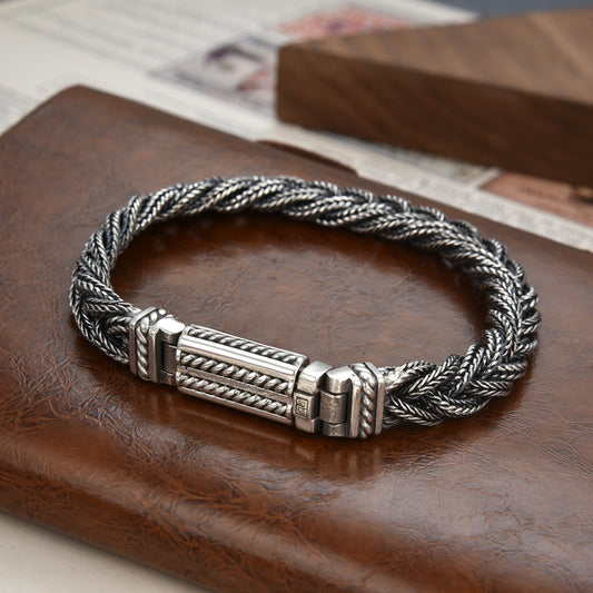 Bracelet en argent sterling avec motif de sécurité tissé en queue de renard pour homme