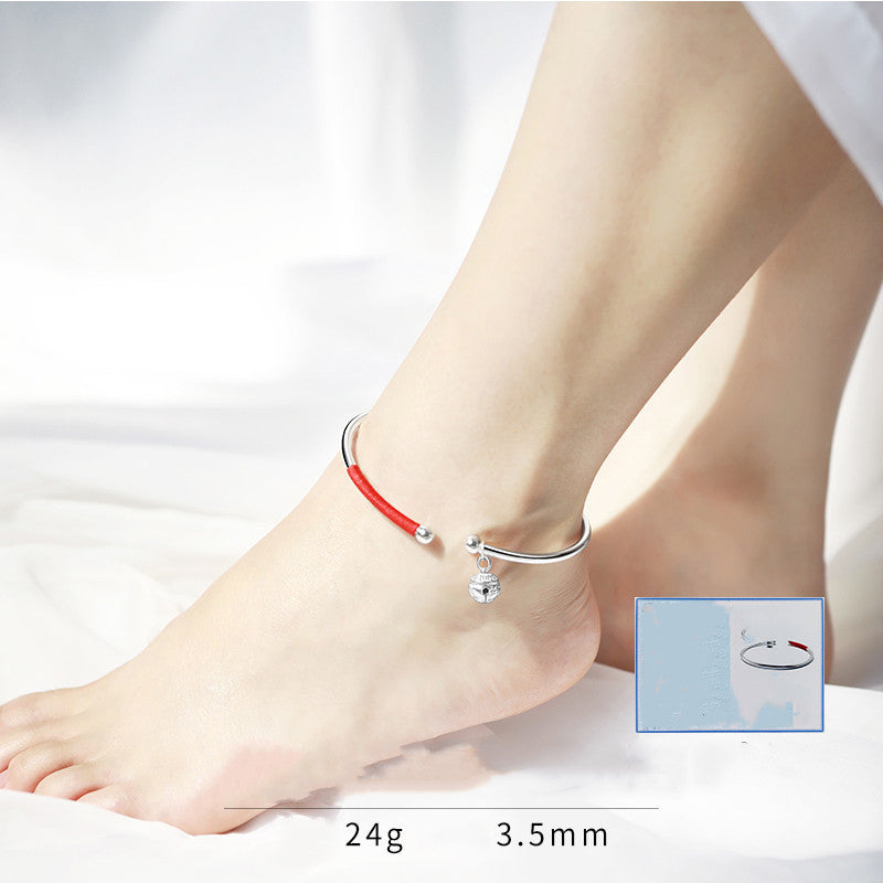 Silver Anklet Female Adult Palace Bell Red Rope Solid Nie Xiaoqian Same Bell Foot Ring