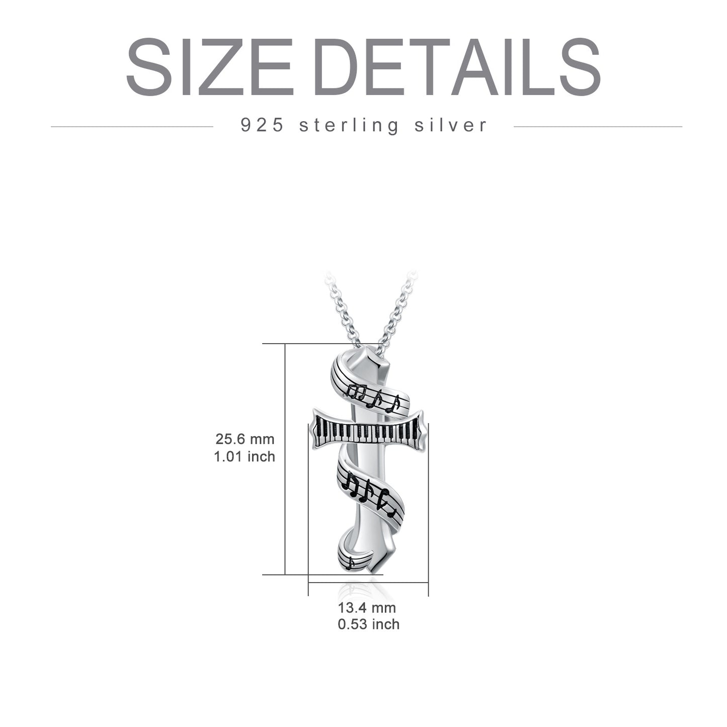 Collier funéraire en argent sterling avec note de musique