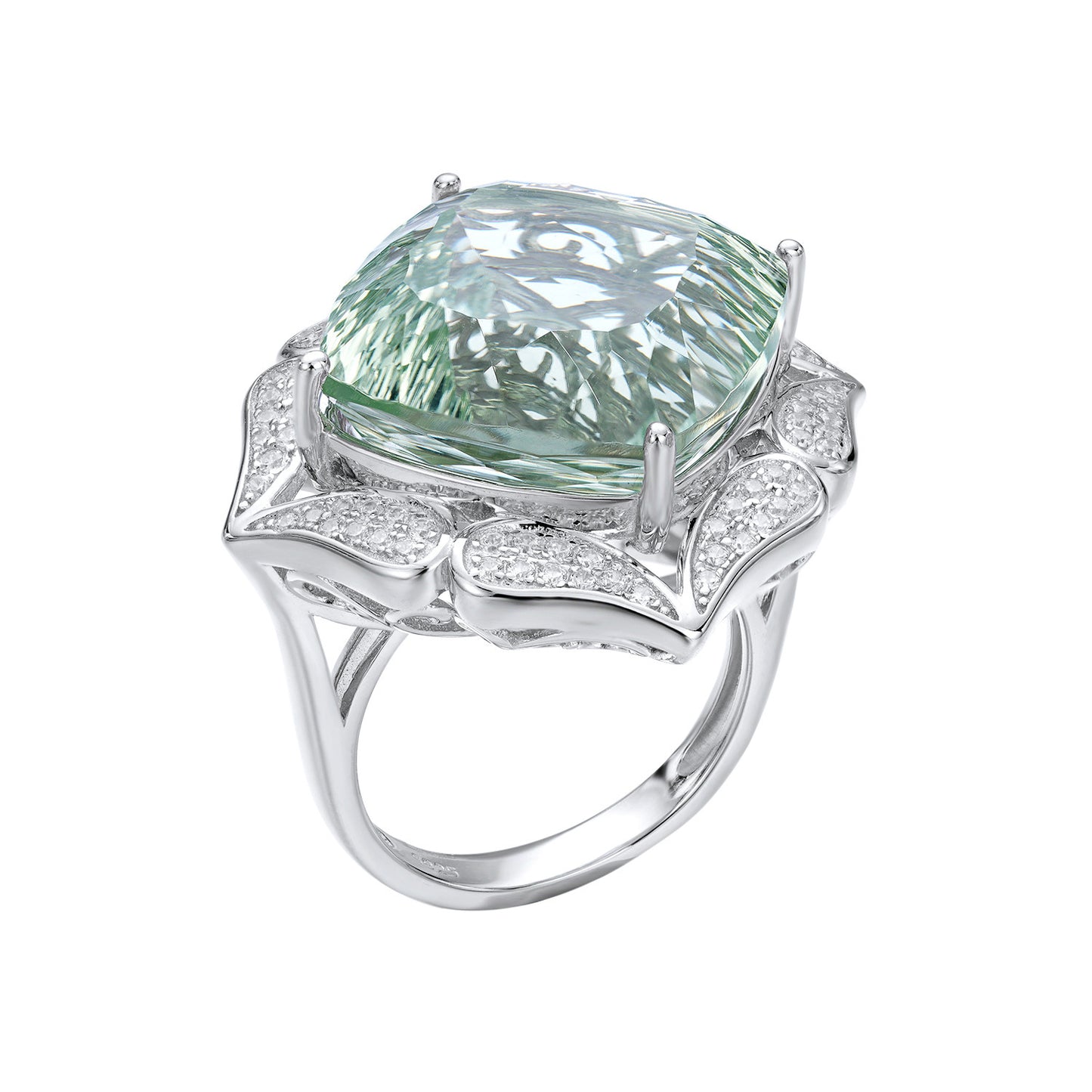 Bague en cristal de luxe Ins Wind Féminité Argent sertie d'un grand cristal vert naturel