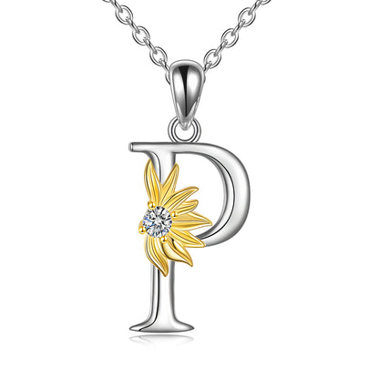 Collier avec pendentif lettre A en argent sterling avec initiale de l'alphabet tournesol