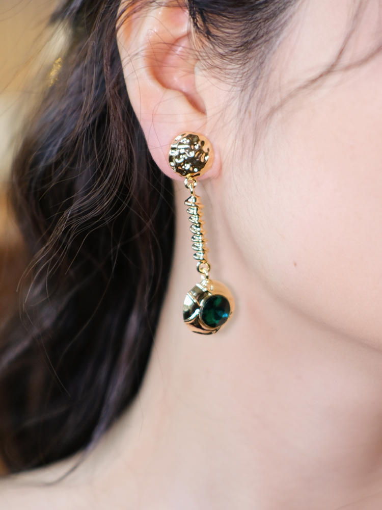 Women's Long French Dark Green Crystal Earrings