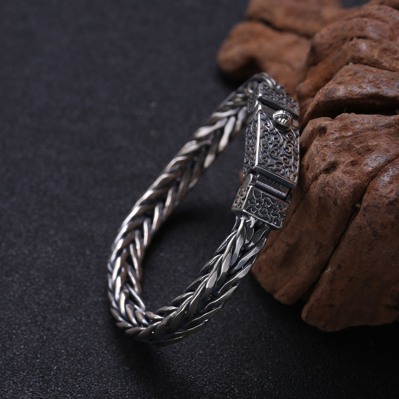 Bracelet en rotin tressé pour homme en argent sterling 925