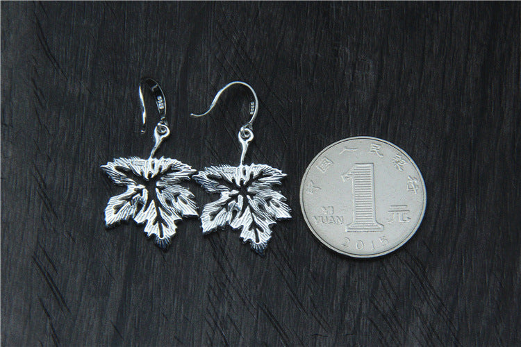 S925 vegan silver simple earrings femininity maple leaf