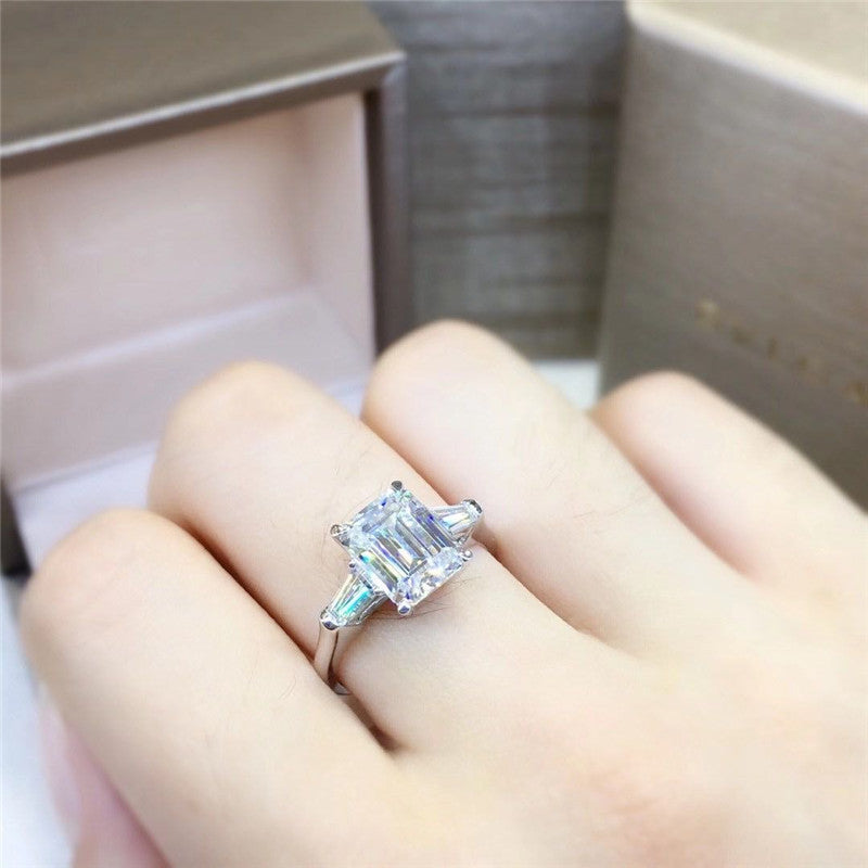 18K Gold Color Emerald Cut Baguette Diamond Ring Wholesale Price