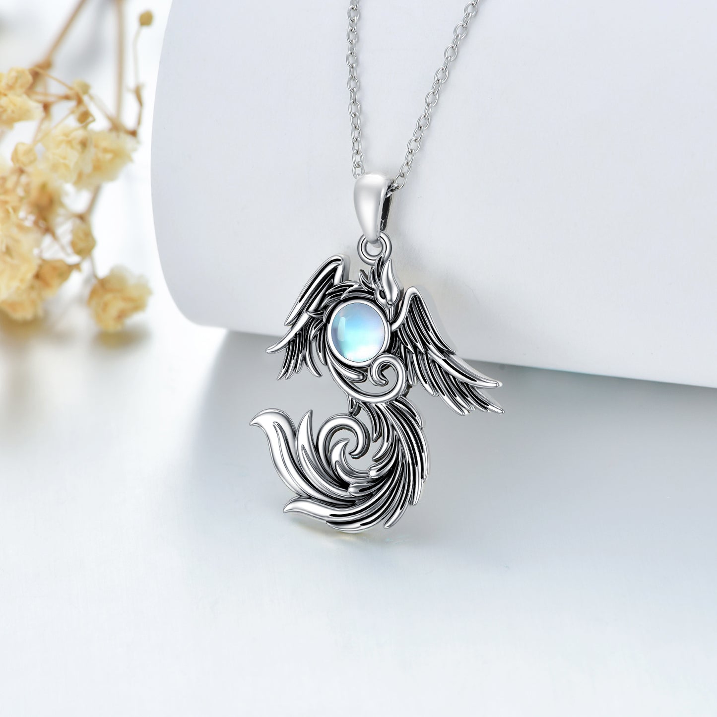 Collier Phoenix en pierre de lune en argent sterling 925 comme cadeau pour femmes et hommes