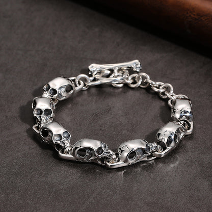 Bracelet tête de mort punk en argent sterling S925