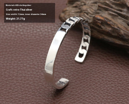 Bracelet simple en argent sterling S925 pour femme avec ouverture rétro et effet vieilli