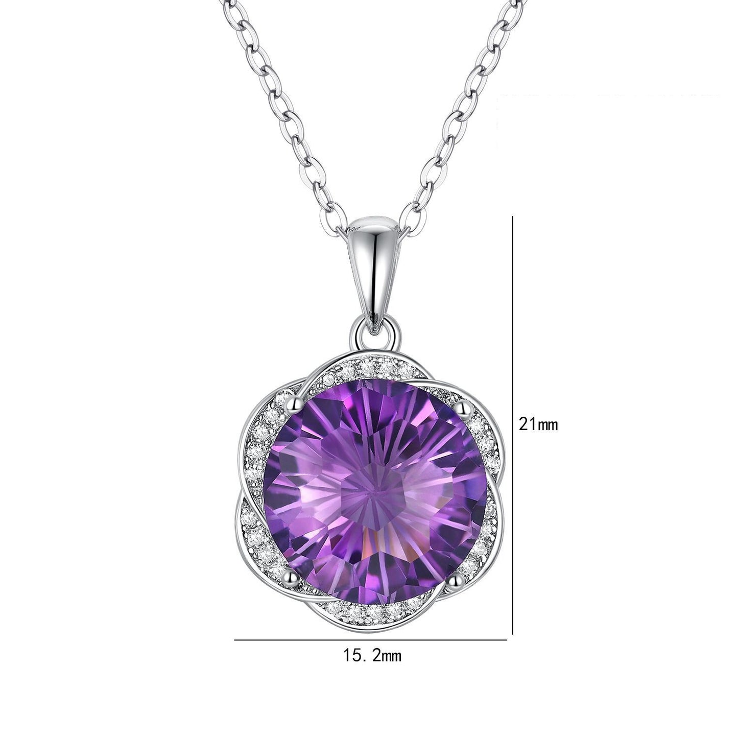 S925 Silver Set Natural Amethyst Necklace European And American Luxury Flower Design Pendant