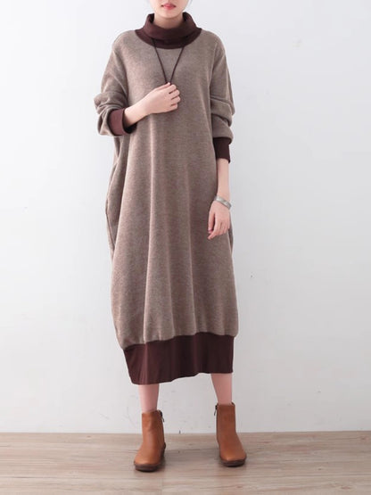 Autumn And Winter New Thickened Cotton Turtleneck Knitting Dress