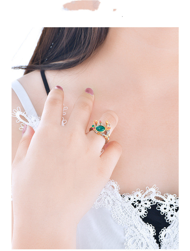 S925 Silver Emerald Elegant Alloy Ring